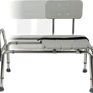 Heavy-duty Sliding Transfer Bench Shower Chair With Cut-out Seat and Adjustable